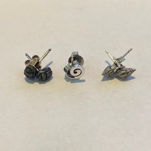 3 Pairs Silver Stud Earrings